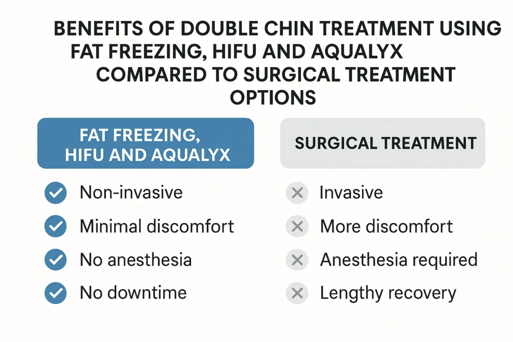 Graphic about the benefits of double chin treatment Midhurst - from LA LIPO