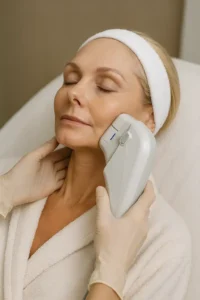 Woman receiving HIFU non surgical facelift treatment Midhurst