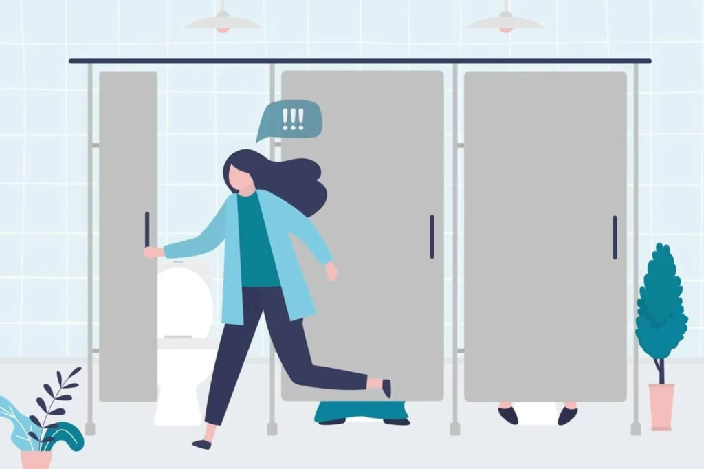 graphic of Urine incontinence Midhurst woman running to the toilet.