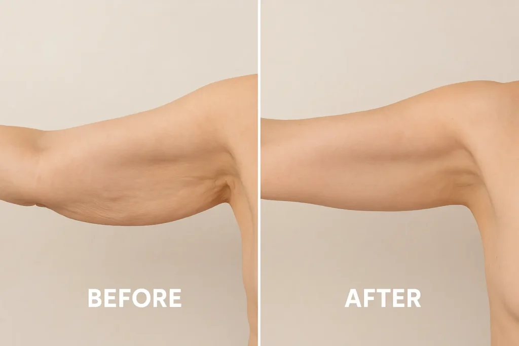 Picture of LA LIPO Midhurst before and after results of skin tightening treatment on the upper arms.